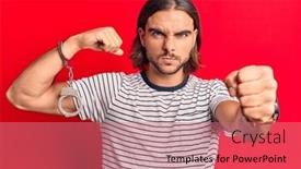  Presentation with hand handcuffs - Slide set having young-handsome-man-wearing-prisoner background and a coral colored foreground
