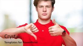  Presentation with decision - Amazing slides having young handsome man wearing red backdrop and a  colored foreground