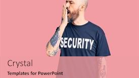  Presentation with security - Cool new PPT theme with young-handsome-man-wearing-security backdrop and a coral colored foreground