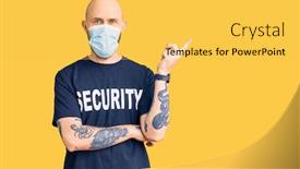  Presentation with medical hand - Colorful theme enhanced with young-handsome-man-wearing-security backdrop and a yellow colored foreground