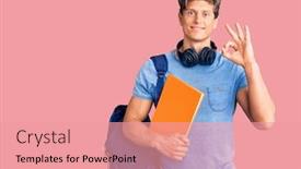  Presentation with student - Presentation theme enhanced with young-handsome-man-wearing-student background and a coral colored foreground