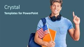  Presentation with america flag - Beautiful PPT theme featuring young-handsome-man-wearing-student backdrop and a ocean colored foreground