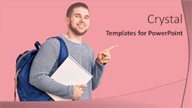  Presentation with student - PPT layouts enhanced with young-handsome-man-wearing-student background and a coral colored foreground