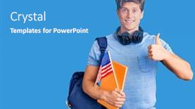 Presentation with america flag - PPT theme having young-handsome-man-wearing-student background and a teal colored foreground