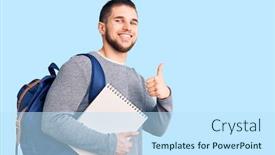  Presentation with student - Cool new slide deck with young-handsome-man-wearing-student backdrop and a sky blue colored foreground