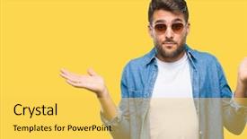  Presentation with young man wearing a hat - Audience pleasing presentation theme consisting of young handsome man wearing sunglasses backdrop and a yellow colored foreground