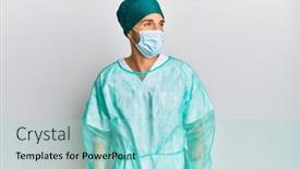  Presentation with medical face mask - Beautiful slide deck featuring young-handsome-man-wearing-surgeon backdrop and a arctic colored foreground