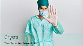  Presentation with hand surgeon - PPT theme having young-handsome-man-wearing-surgeon background and a light blue colored foreground