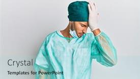  Presentation with medical error - PPT theme consisting of young-handsome-man-wearing-surgeon background and a arctic colored foreground