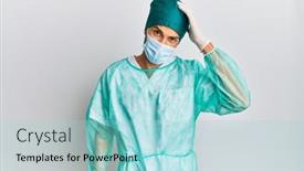  Presentation with hand surgeon - Slide set having young-handsome-man-wearing-surgeon background and a arctic colored foreground