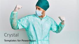  Presentation with medical concept - Presentation consisting of young-handsome-man-wearing-surgeon background and a arctic colored foreground