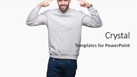  Presentation with great idea - Slide deck with young handsome man wearing sweatshirt isolated background smiling pointing head both hands finger great idea thought good memory background and a white colored foreground