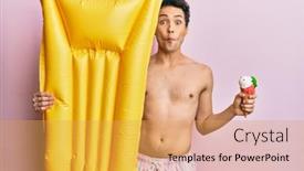  Presentation with mattress - Colorful slide deck enhanced with young-handsome-man-wearing-swimsuit backdrop and a yellow colored foreground