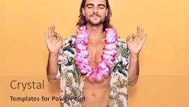  Presentation with hawaiian - Colorful presentation theme enhanced with young-handsome-man-wearing-swimwear backdrop and a coral colored foreground