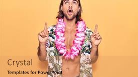  Presentation with hawaiian - Slides enhanced with young-handsome-man-wearing-swimwear background and a coral colored foreground
