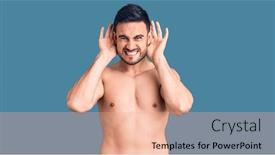 Presentation with deaf - Presentation theme having young-handsome-man-wearing-swimwear background and a coral colored foreground