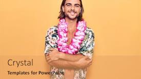  Presentation with hawaiian - Amazing slide deck having young-handsome-man-wearing-swimwear backdrop and a coral colored foreground