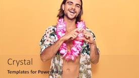  Presentation with hawaiian - Colorful PPT theme enhanced with young-handsome-man-wearing-swimwear backdrop and a coral colored foreground