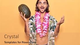  Presentation with hawaiian - Slide deck featuring young-handsome-man-wearing-swimwear background and a coral colored foreground