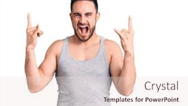  Presentation with teal design music symbol - Slide deck having young-handsome-man-wearing-swimwear background and a lemonade colored foreground