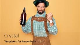  Presentation with beer bottle - Presentation theme with young-handsome-man-wearing-tratidional background and a  colored foreground