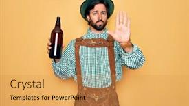  Presentation with beer bottle - PPT theme consisting of young-handsome-man-wearing-tratidional background and a yellow colored foreground