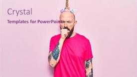  Presentation with unicorn - Audience pleasing PPT theme consisting of young-handsome-man-wearing-unicorn backdrop and a lemonade colored foreground