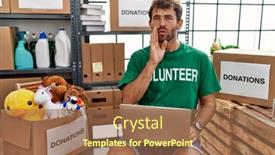  Presentation with volunteer - Slide deck consisting of young-handsome-man-wearing-volunteer background and a coral colored foreground