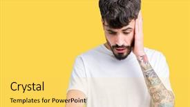  Presentation with late - PPT theme enhanced with young handsome man wearing white background and a  colored foreground