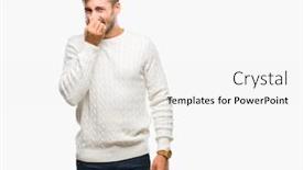 Presentation with breath - Amazing slide deck having young handsome man wearing winter sweater over isolated background smelling something stinky and disgusting intolerable smell holding breath with fingers on nose bad smells concept backdrop and a white colored foreground