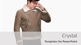  Presentation with bad breath - Slide deck with young handsome man wearing winter coat over isolated background smelling something stinky and disgusting intolerable smell holding breath with fingers on nose bad smells concept background and a light gray colored foreground