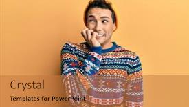  Presentation with colorful hands - Amazing PPT theme having young-handsome-man-wearing-wool backdrop and a coral colored foreground
