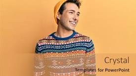  Presentation with wool - Slide set consisting of young-handsome-man-wearing-wool background and a yellow colored foreground