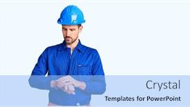  Presentation with worker - Slides having young-handsome-man-wearing-worker background and a light blue colored foreground