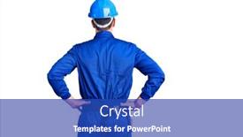  Presentation with worker - PPT layouts enhanced with young-handsome-man-wearing-worker background and a cobalt blue colored foreground