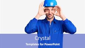  Presentation with worker - Beautiful slide deck featuring young-handsome-man-wearing-worker backdrop and a cobalt blue colored foreground