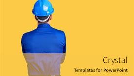  Presentation with office ergonomics man worker exercising - Presentation design with young-handsome-man-wearing-worker background and a yellow colored foreground