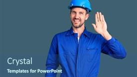  Presentation with worker - Slide set consisting of young-handsome-man-wearing-worker background and a ocean colored foreground