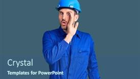  Presentation with worker - Beautiful presentation featuring young-handsome-man-wearing-worker backdrop and a ocean colored foreground