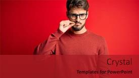  Presentation with lips mouth - PPT theme featuring young-handsome-man-with-beard background and a crimson colored foreground