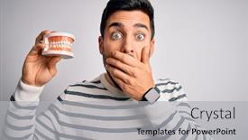  Presentation with denture - Beautiful theme featuring young-handsome-man-with-beard backdrop and a light gray colored foreground