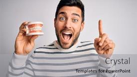  Presentation with denture - Cool new presentation theme with young-handsome-man-with-beard backdrop and a light gray colored foreground