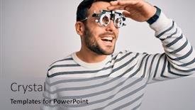  Presentation with far away - Slide deck consisting of young-handsome-man-with-beard background and a light gray colored foreground