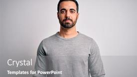  Presentation with beard - Colorful presentation design enhanced with young-handsome-man-with-beard backdrop and a gray colored foreground