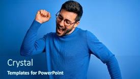  Presentation with blue music - PPT theme enhanced with young-handsome-man-with-beard background and a ocean colored foreground