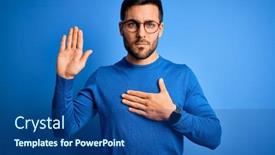  Presentation with hand palm - Audience pleasing presentation theme consisting of young-handsome-man-with-beard backdrop and a ocean colored foreground