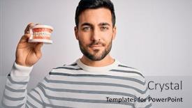  Presentation with denture - Presentation consisting of young-handsome-man-with-beard background and a light gray colored foreground