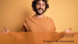  Presentation with comparison - PPT theme with young-handsome-man-with-beard background and a gold colored foreground