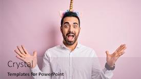  Presentation with pink unicorn - Slide set with young-handsome-man-with-beard background and a mint green colored foreground