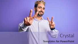  Presentation with king crown - PPT layouts having young-handsome-man-with-beard background and a light blue colored foreground